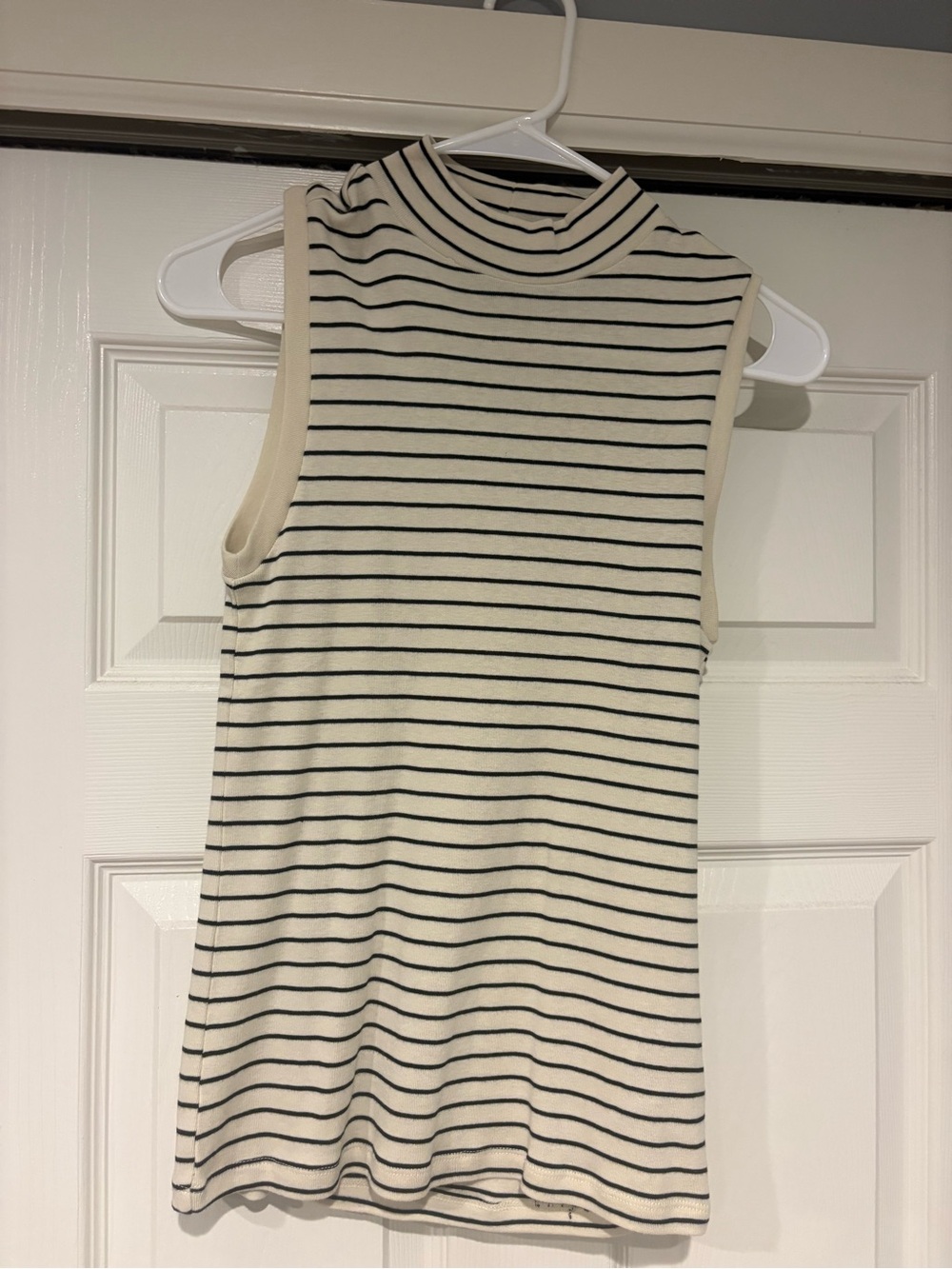 GAP Cream and Black Striped Sleeveless Mock Neck Tank